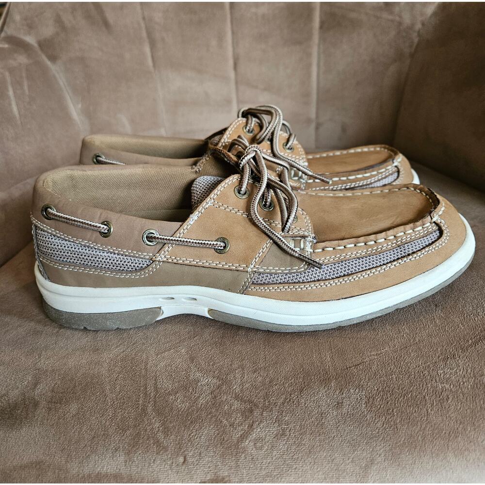 Thom McAn Men's Kellan 3 Lace Up Boat Shoes Brown Leather Size 9